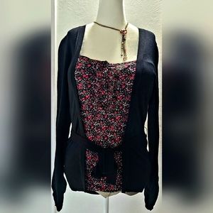 I•N•C International Concepts - One piece black/floral long sleeve top XL